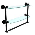 18 inch Two Tiered Glass Shelf Integrated Towel Bar Matte Black C9563