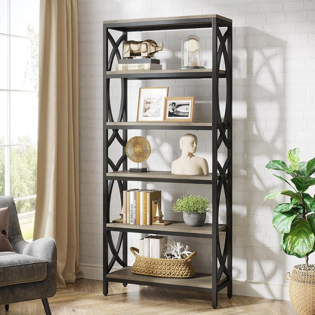 70.8" 6-Tier Metal & Wood Bookshelf I283