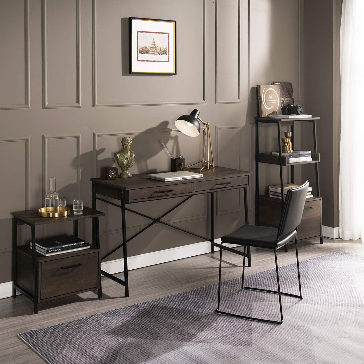Smoky Oak Bookcase with Storage Shelf and Drawer J4279