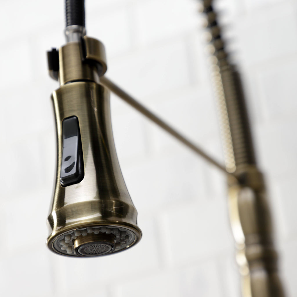 Antique Brass Wall-Mount Pull-Down Sprayer Kitchen Faucet U574984