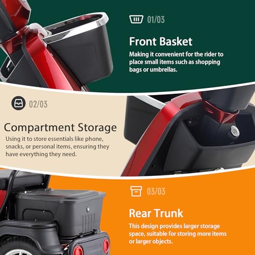 Red Heavy-Duty 4 Wheel Mobility Scooter 500lbs Capacity 1000W A194611