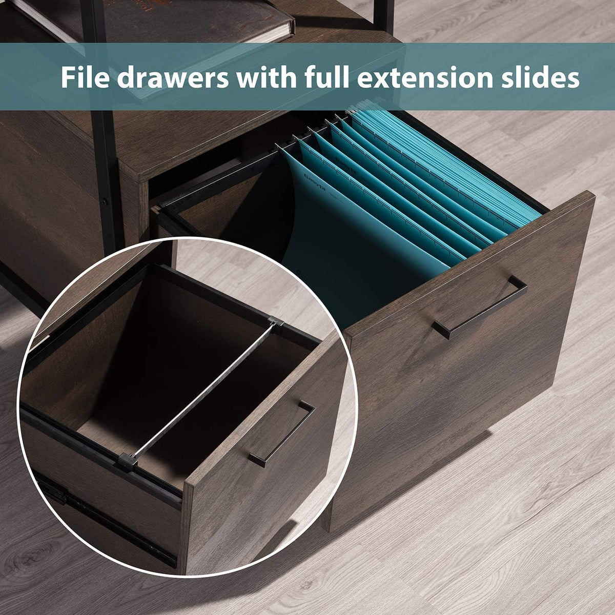 Smoky Oak Bookcase with Storage Shelf and Drawer J4279