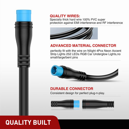 2 Pack 5FT 4 Pin Extension Cable Cord for Car Underglow Neon Accent Strip Lights 252 LEDs RGB 8 Color Wire Harness O16336