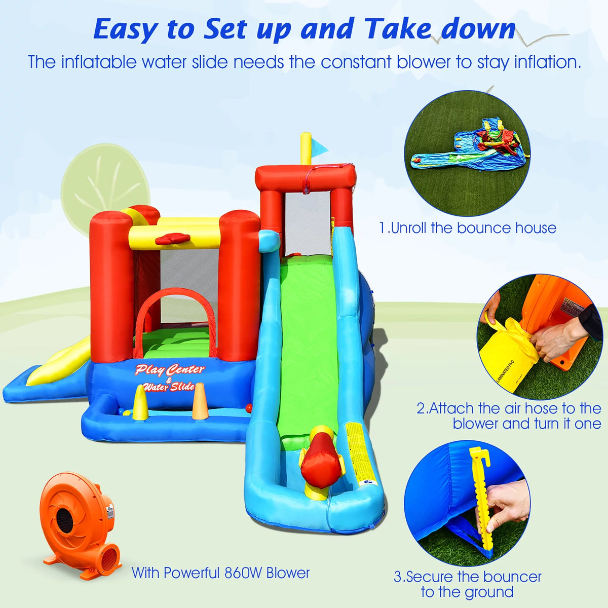 9-in-1 Inflatable Water Slide Bounce Castle Splash Pool V4199