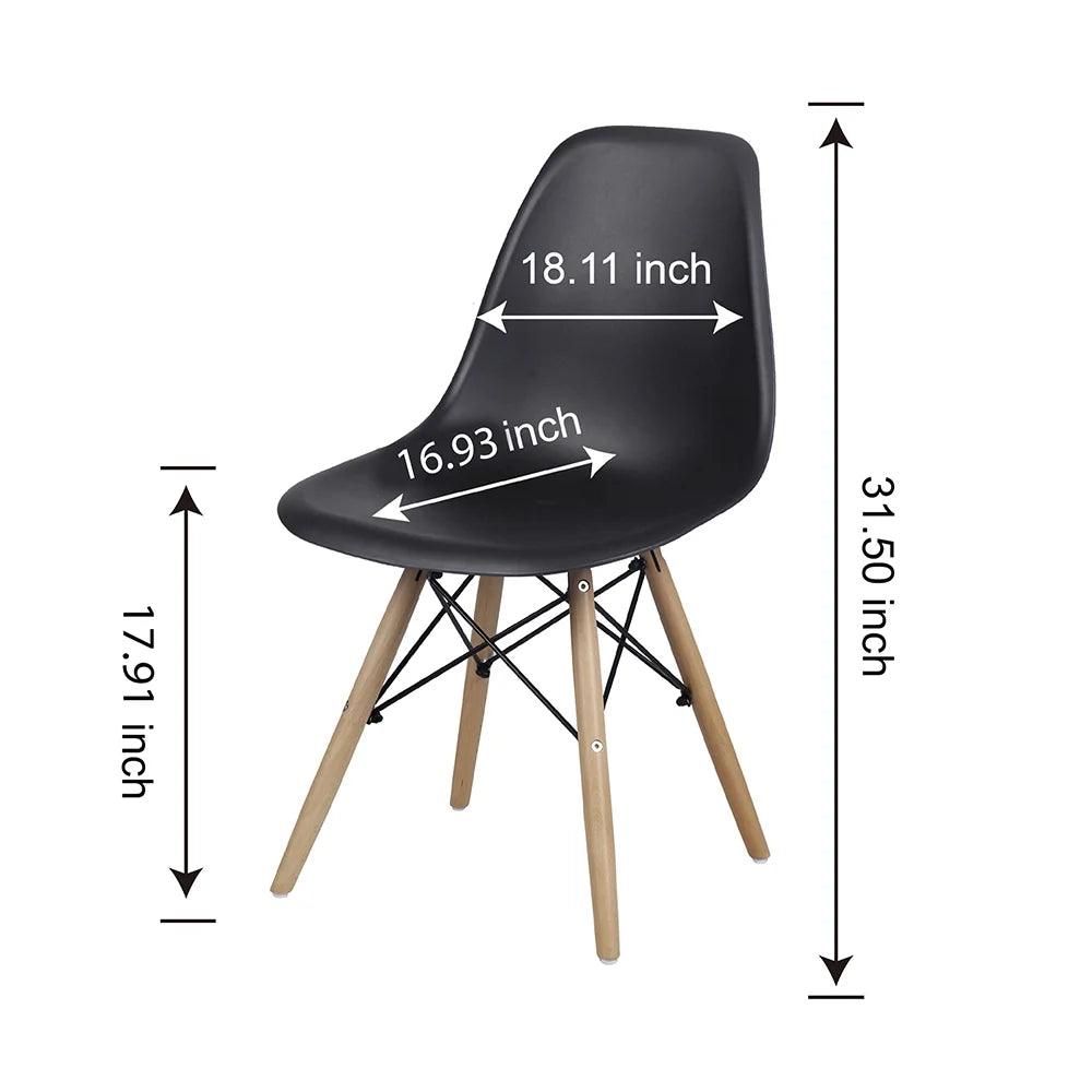Black Plastic Armless Dining Chair Wood Leg, Set of 2 N936