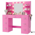White Vanity Desk with Mirror, LED Lights, 7 Drawers and 6 Storage Shelves Z667453