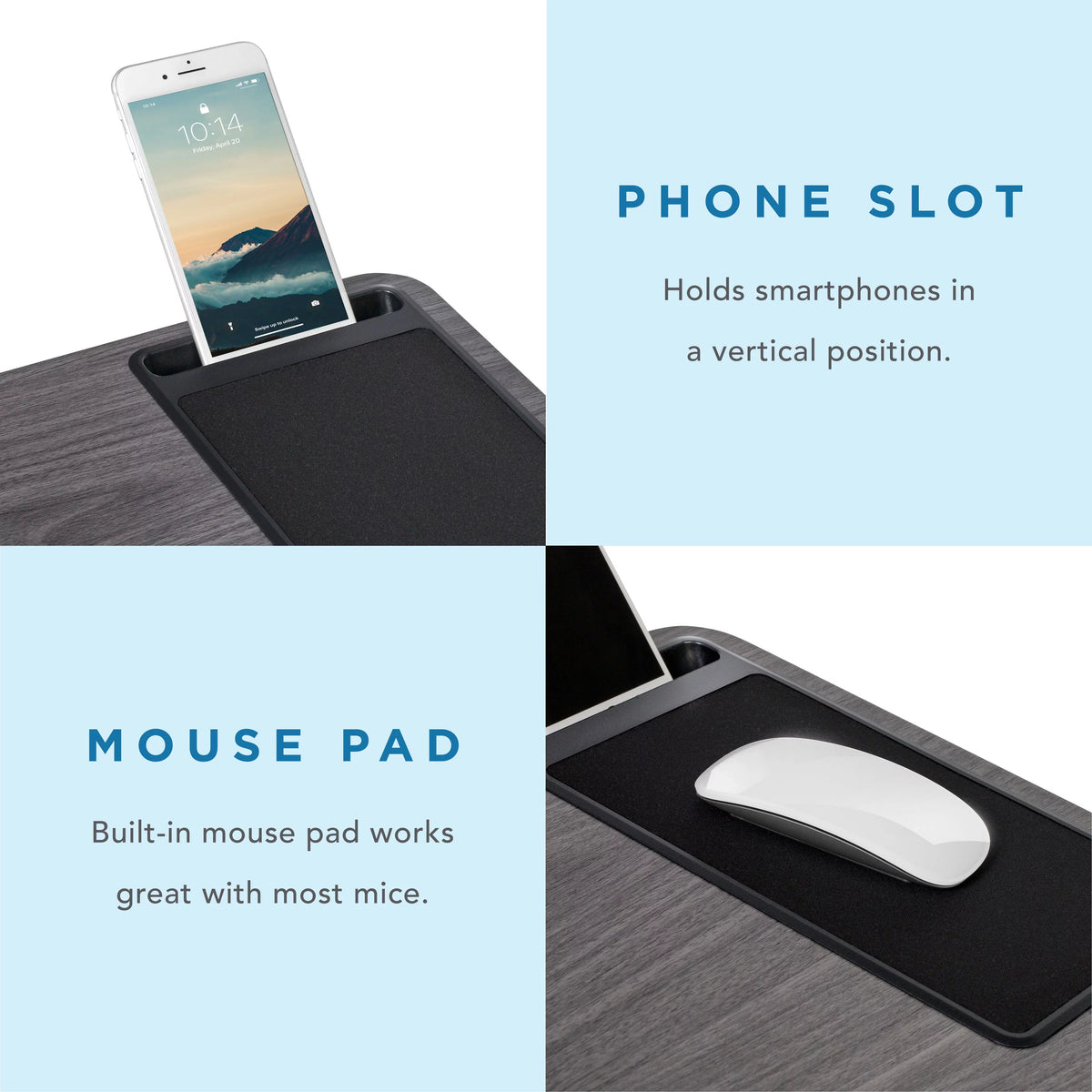 Lap Desk with Wrist Rest, Mouse Pad and Phone Holder, 21.1" x 14" C918