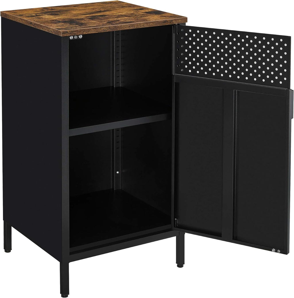 Rustic Brown and Black Nightstand with Door A2599