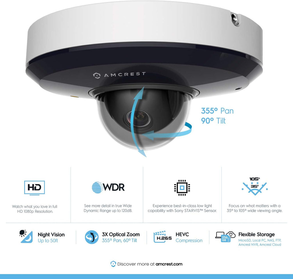 1080P PTZ Outdoor IP PoE Camera with 3X Optical Zoom, Night Vision up to 49ft, Pan/Tilt G25171
