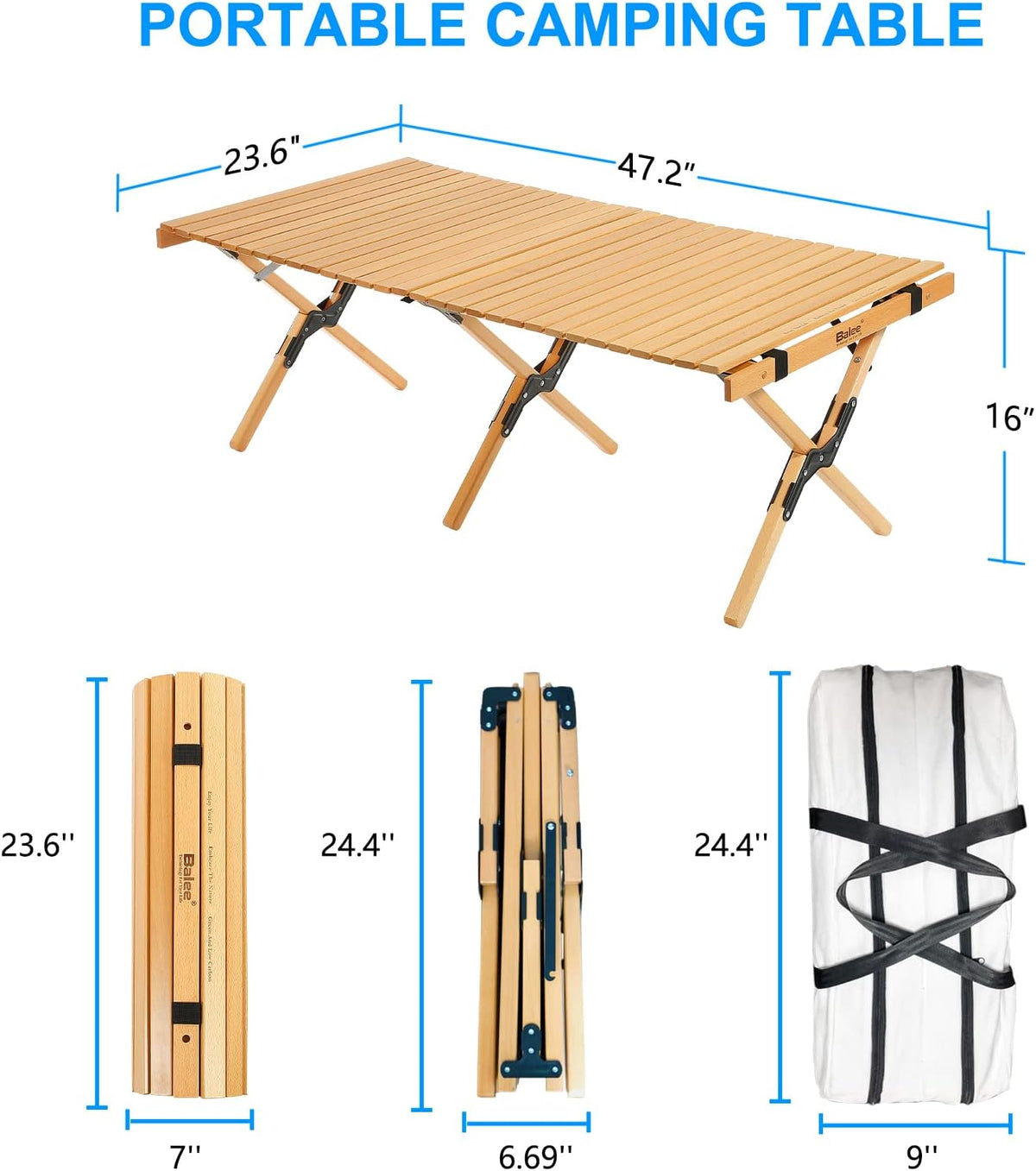 4ft Foldable Wooden Picnic Table with Carry Bag N3583