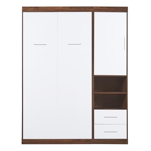 White Wood Murphy Bed with Cabinet J7334