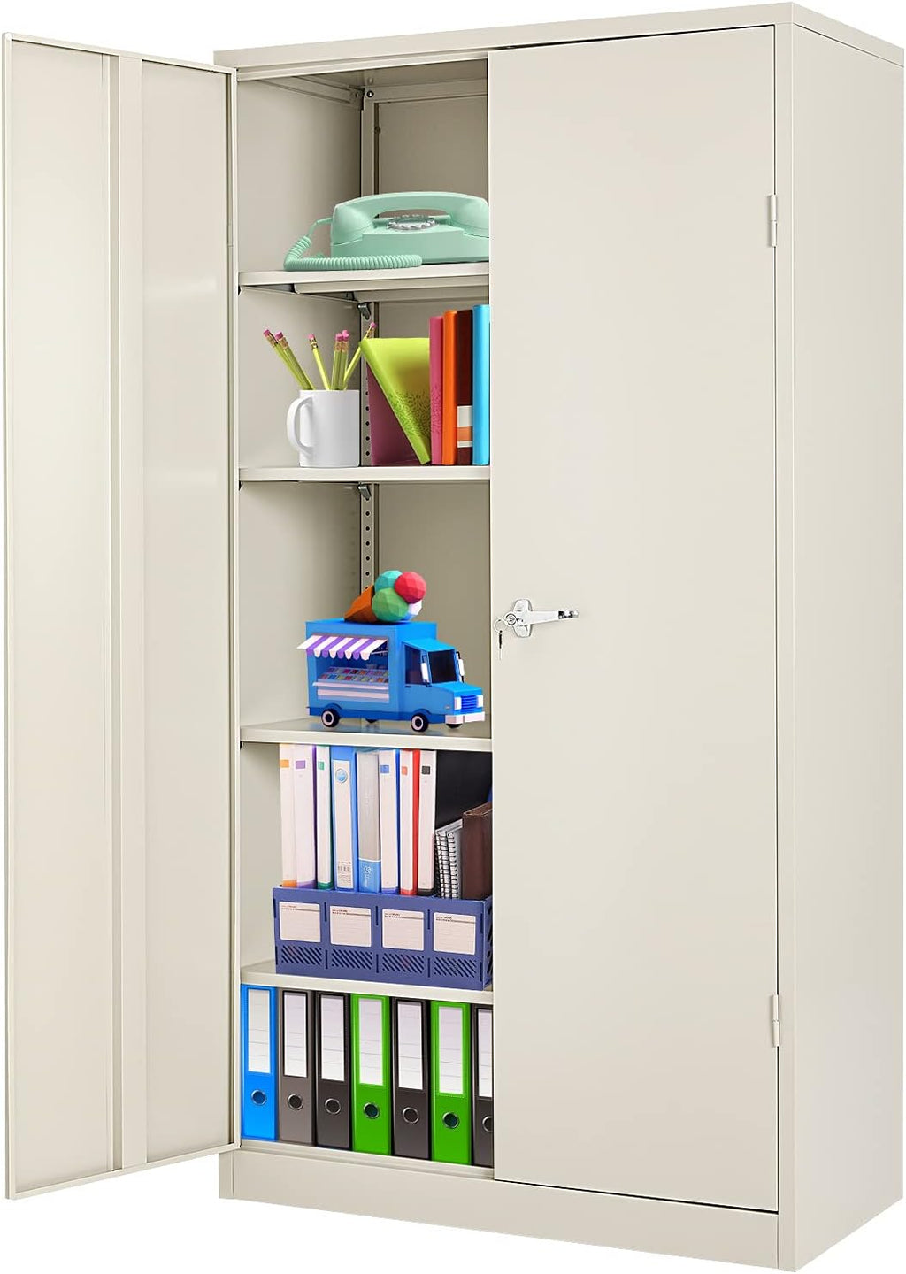 Locking Metal Cabinet with 2 Doors, 4 Adjustable Shelves, Black K724967