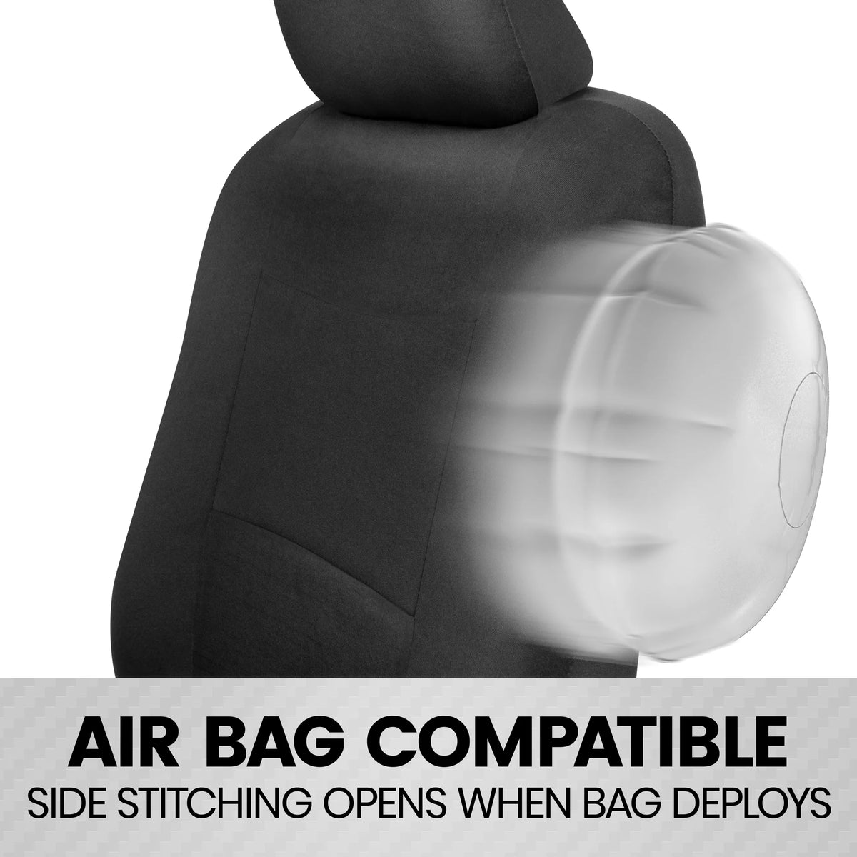 Solid Black Car Seat Covers Full Set with Steering Wheel Cover & Seat Belt Pads F189154