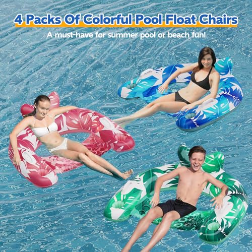 3 Pack Inflatable Pool Float Chairs with Cupholders & Handles N87324