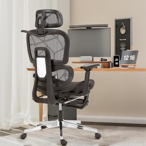 Black Ergonomic Mesh Office Chair with Footrest W263