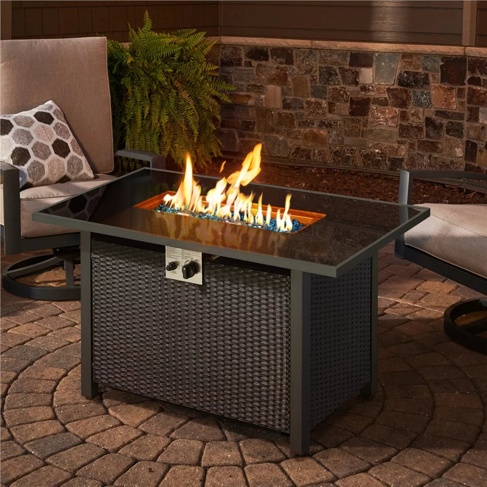 43 Outdoor Gas Fire Pit with Tempered Glass Tabletop, Black L7009