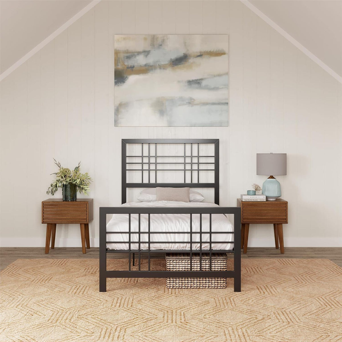 Twin Size Metal Bed Frame with Adjustable Storage N6314