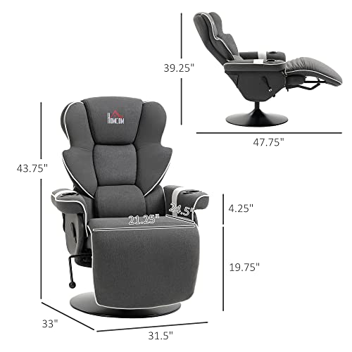 Black Manual Recliner Swivel Lounge Armchair with Footrest and Two Cup Holders X512