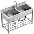 2-Compartment Stainless Steel Utility Sink with Pull-out Faucet A378