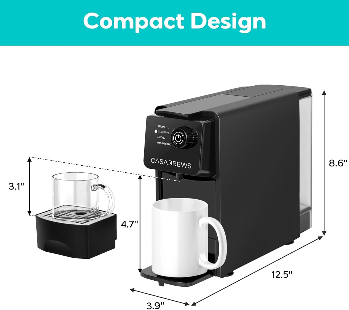 20 Bar Compact Capsule Coffee Machine with 21 oz Removable Water Tank Z266714