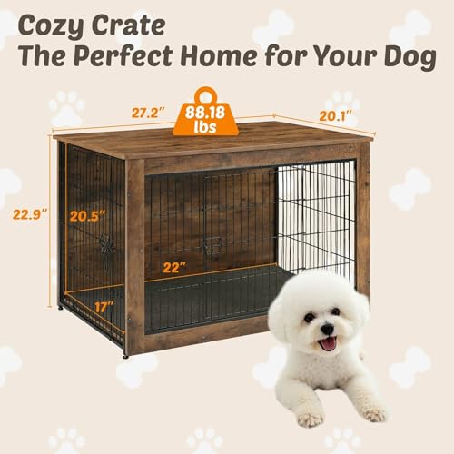 Rustic Brown Wooden Dog Crate 27" L×20" W×23" H J906
