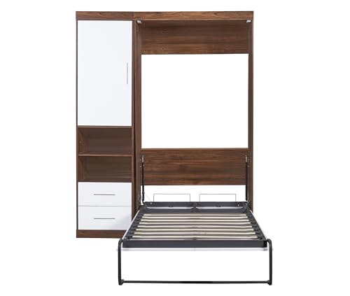White Wood Murphy Bed with Cabinet J7334