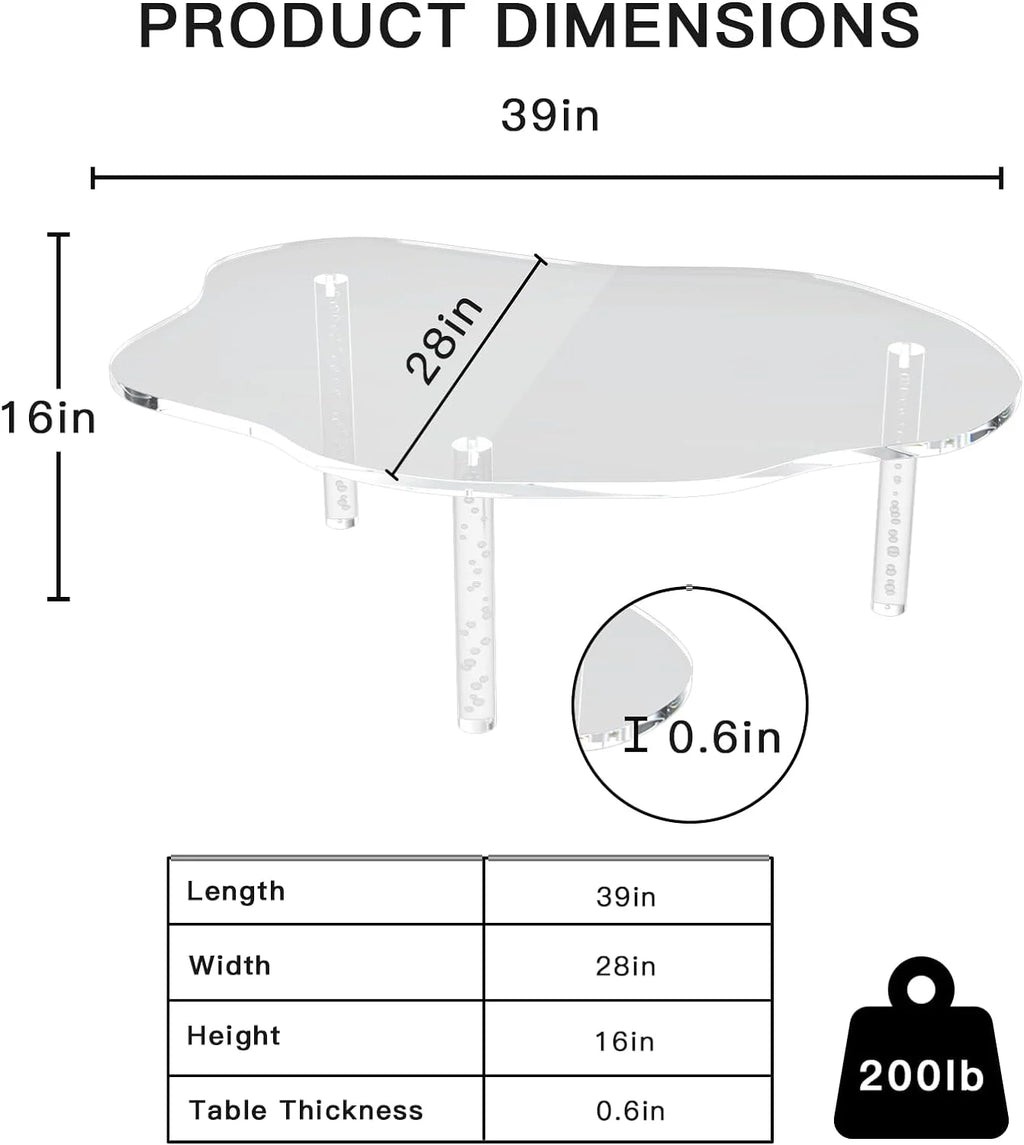 Acrylic Cloud Shape Coffee Table 39"x28"x16" Clear Irregular Coffee Table L60836