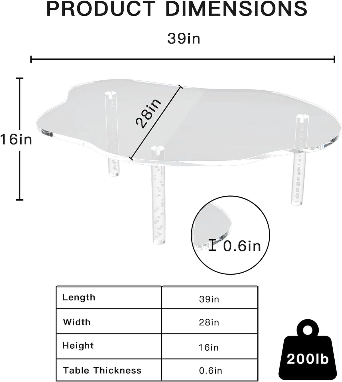 Acrylic Cloud Shape Coffee Table 39"x28"x16" Clear Irregular Coffee Table L60836