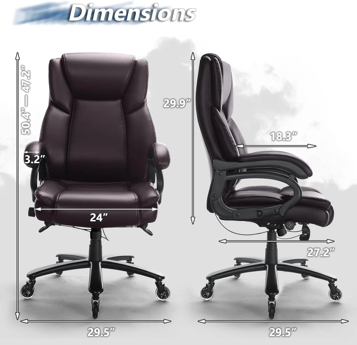 Heavy Duty Big and Tall Office Chair 500lbs High Back PU Leather Executive Desk Chair H992997