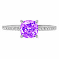 Cushion Cut Purple Amethyst 18k White Gold Ring D295