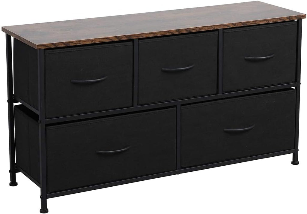 Black/Rustic Brown 5 Drawer Fabric Dresser J7196