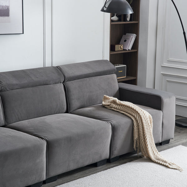 Dark gray flannel three-person sofa with side pockets W620