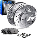 Rear Drilled and Slotted Brake Rotors with Ceramic Brake Pads and Hardware Kit T60050