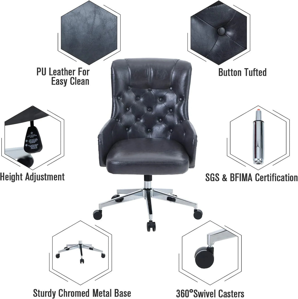Dark Gray High Back Ergonomic PU Leather Office Chair R255