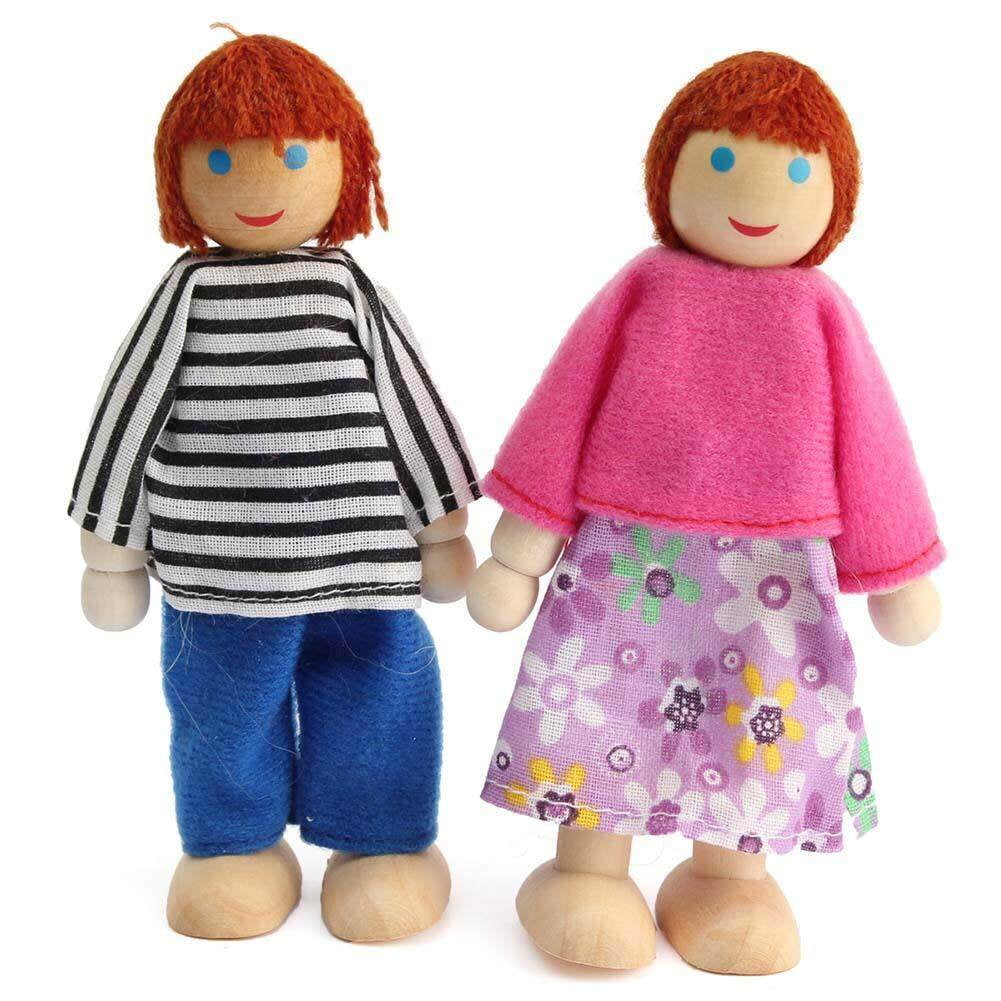 Wooden Dolls Playset Set of 4 People with Dog K444363