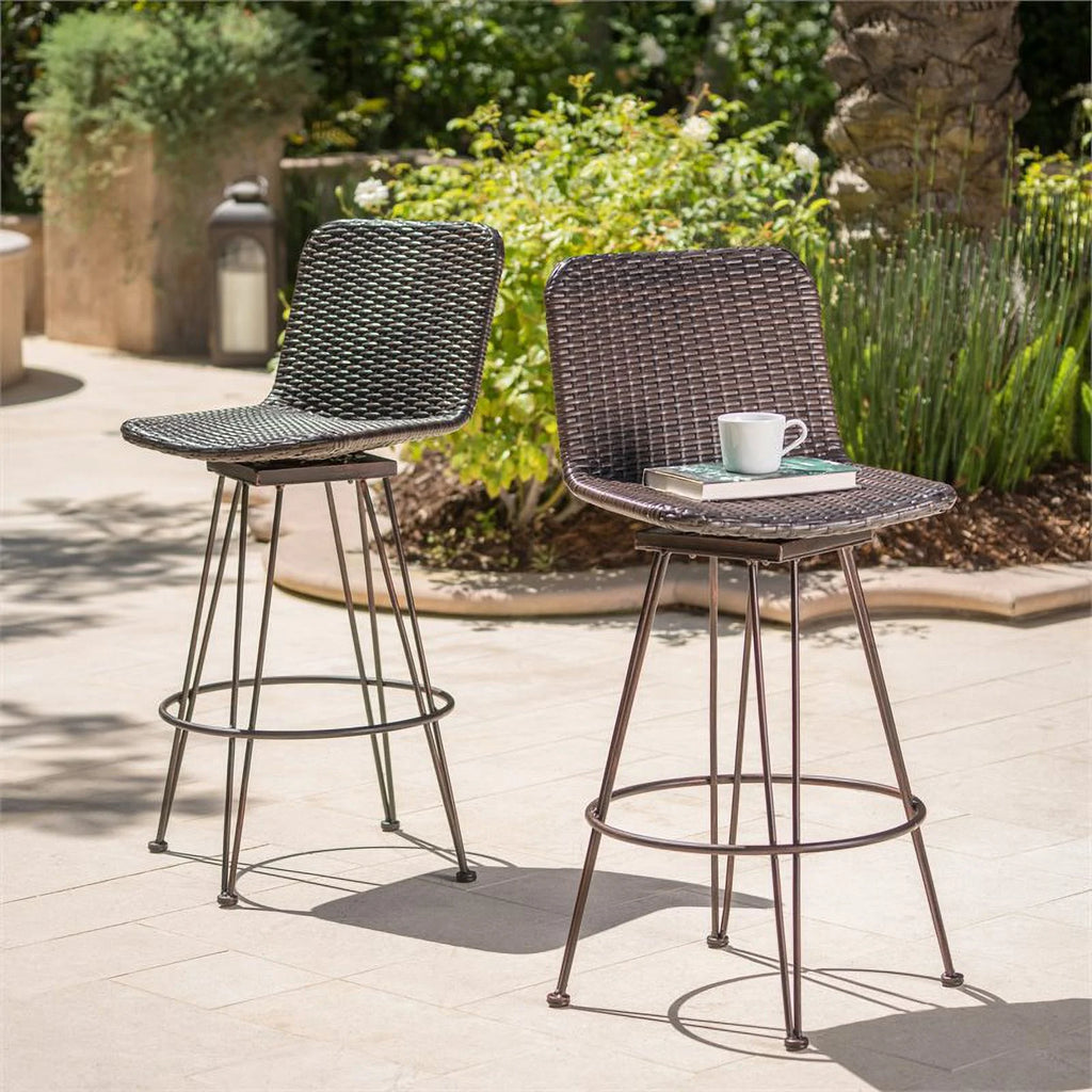 Wicker Barstool with Black Brush Copper Iron Frame Set of 2 E217
