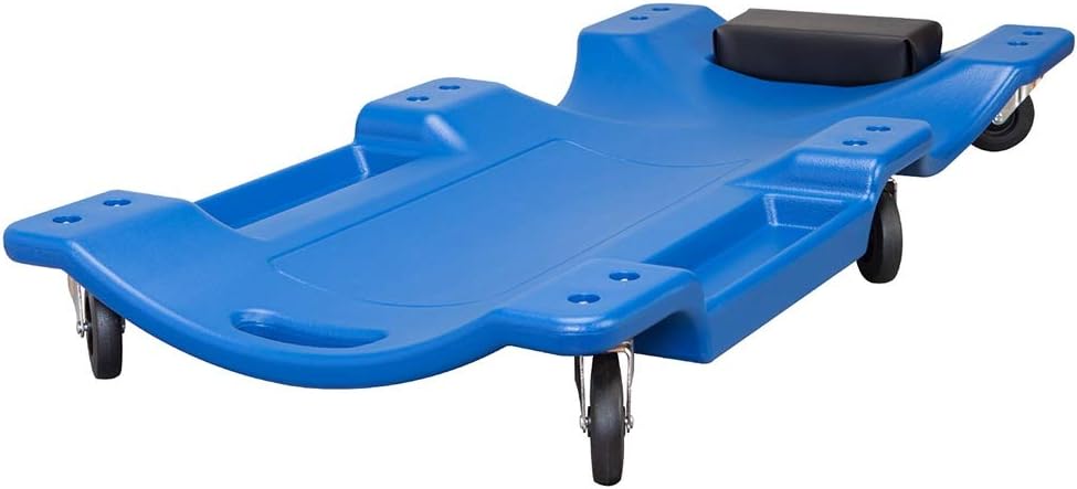 Blue Blow Molded Plastic Rolling Garage Creeper with Padded Headrest, Dual Tool Trays and 6 Casters Pack of 2 O793037