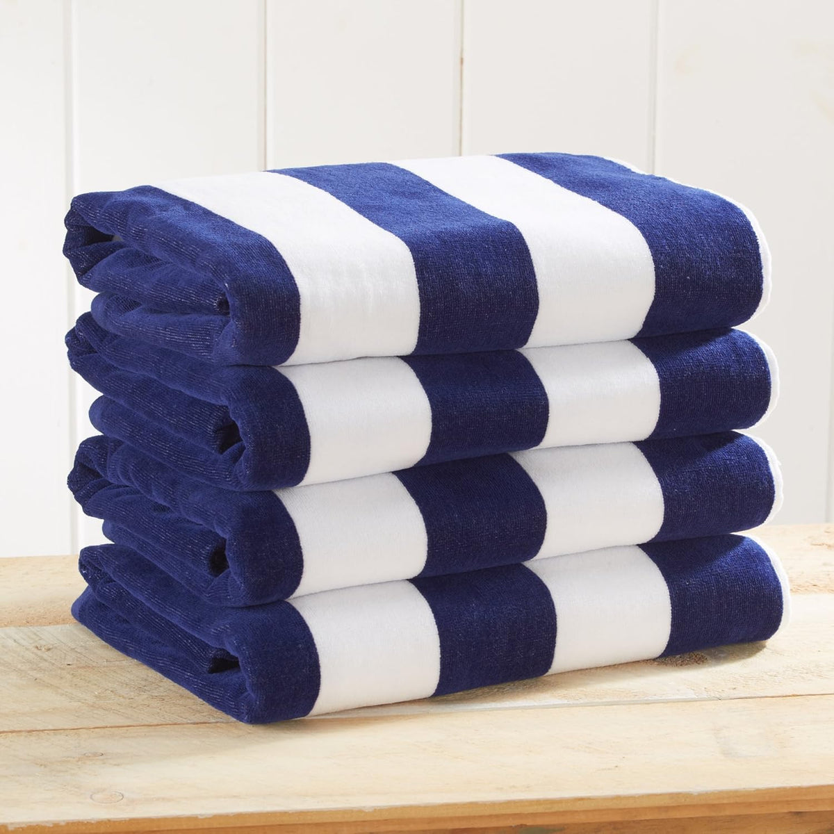 4 Pack Plush Velour 100% Cotton Beach Towels (Navy, 30 x 60) E877
