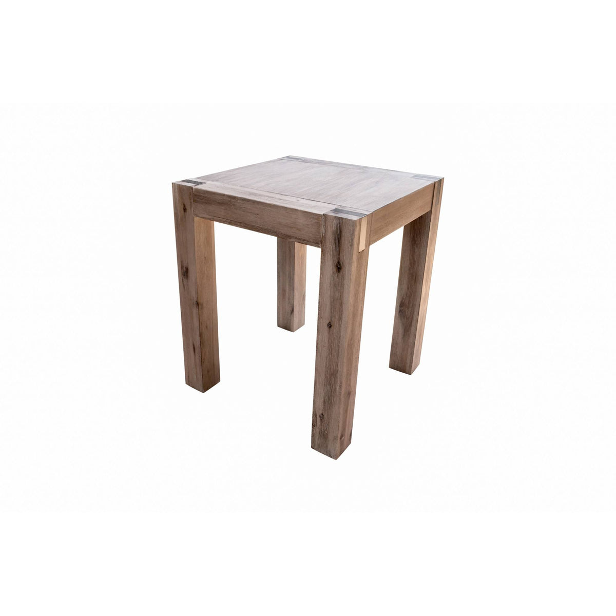 Brushed Driftwood Acacia Wood End Table with Metal Inset Z193