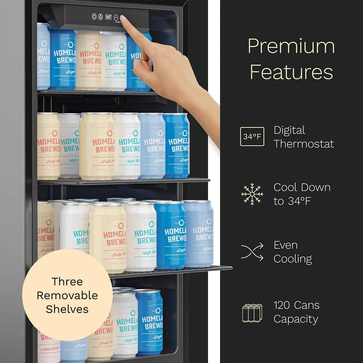 120 Can Mini Fridge with Glass Door and Adjustable Removable Shelves T62821
