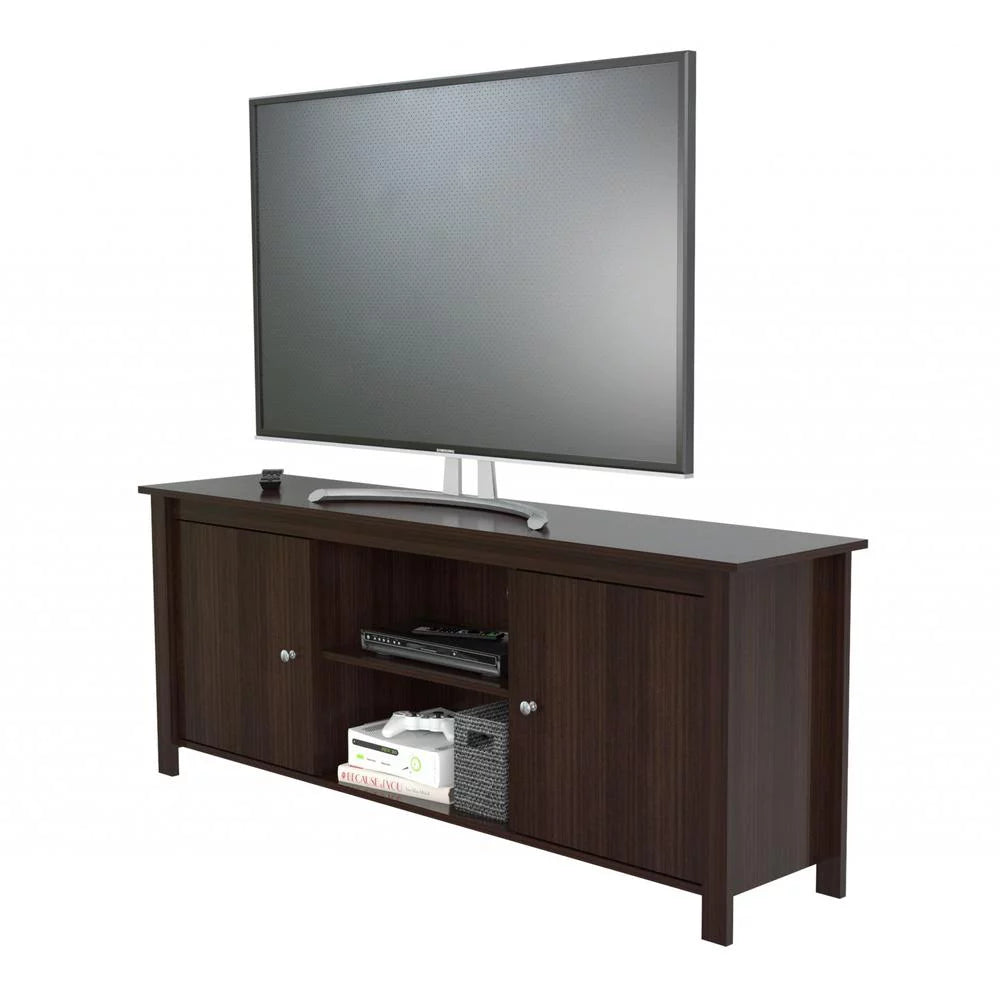 Dark Brown Wood And Metal Mirrored TV Stand W6749