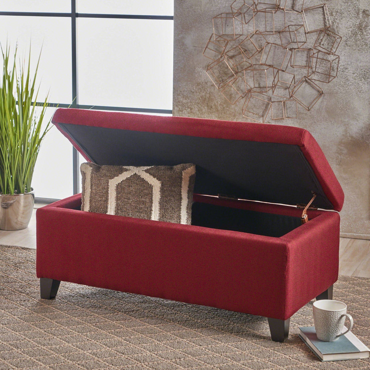 Red and Brown Rectangular Storage Ottoman N456780