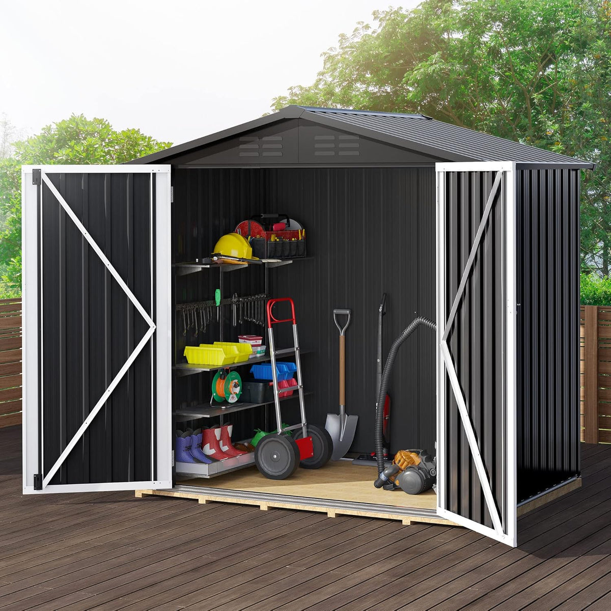 Black 6 x 4FT Metal Outdoor Storage Shed L586327