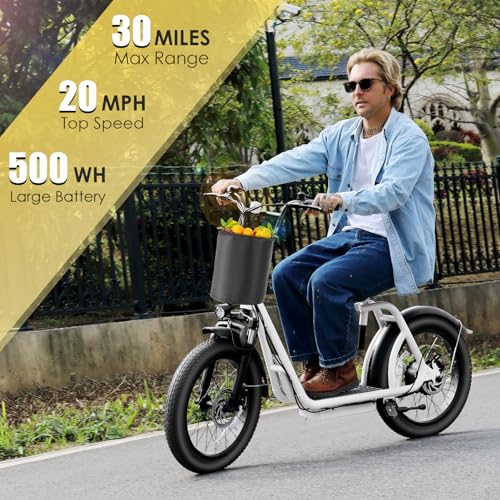 500Wh Battery 30 Miles Range 20" Fat Tire 20 MPH Top Speed Foldable Electric Scooter E17616