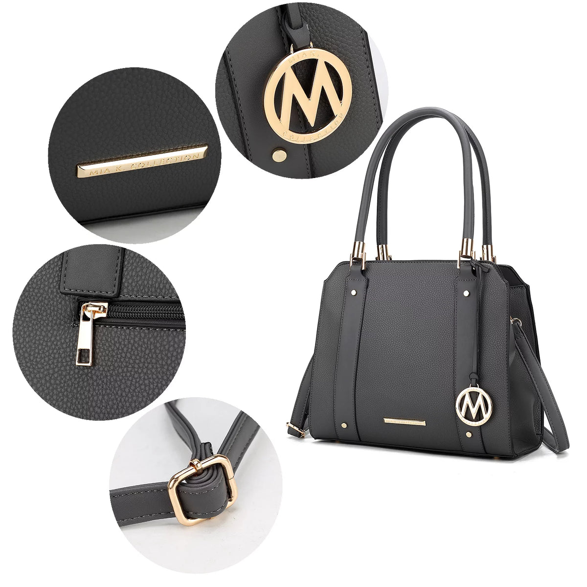 Pewter Vegan Leather Satchel Bag & Wristlet Wallet A9233