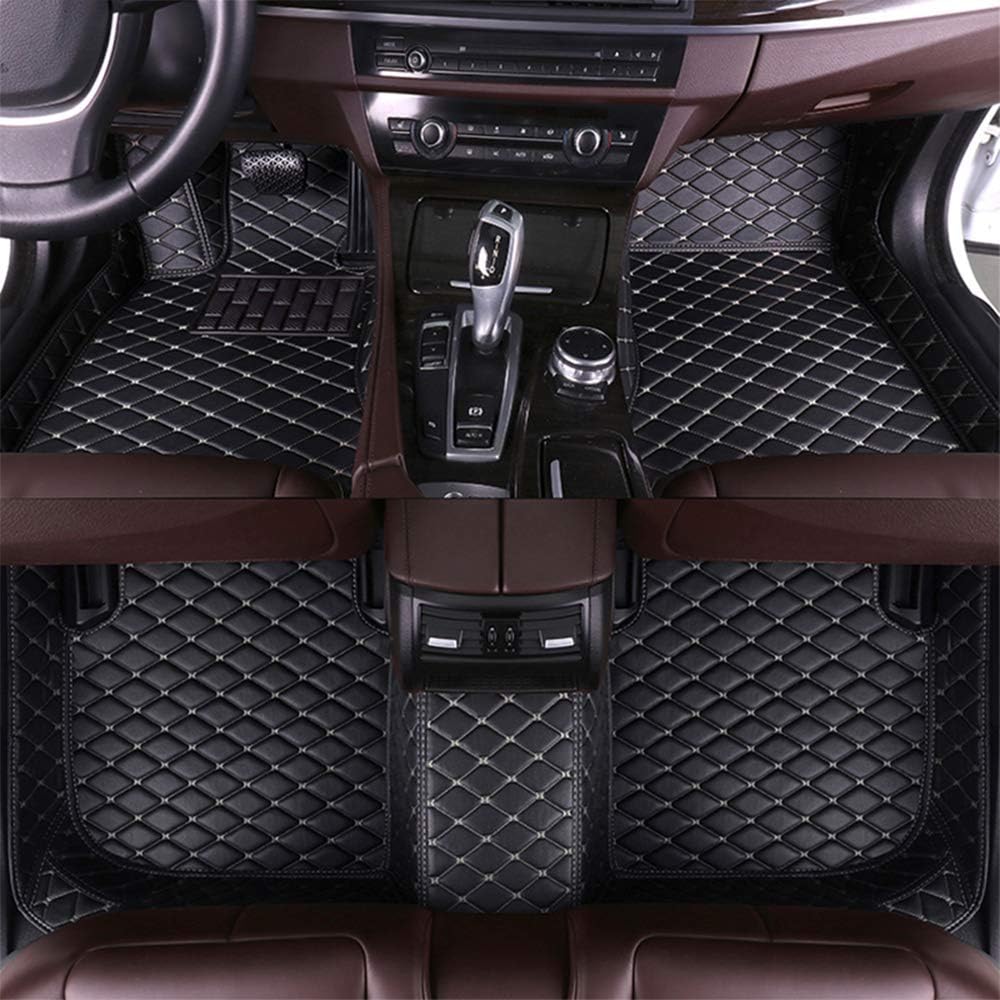 Black with Beige Stitching Full Surrounded Car Floor Mats C4946