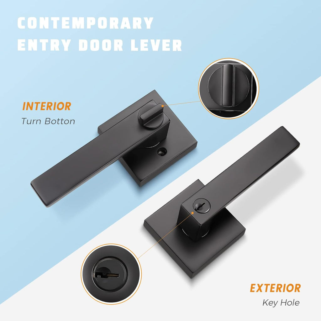 2 Pack Matte Black Heavy Duty Entrance Lever Door Handle E6423