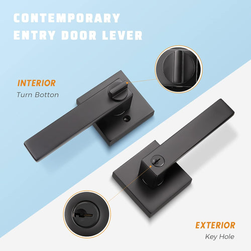 2 Pack Matte Black Heavy Duty Entrance Lever Door Handle E6423