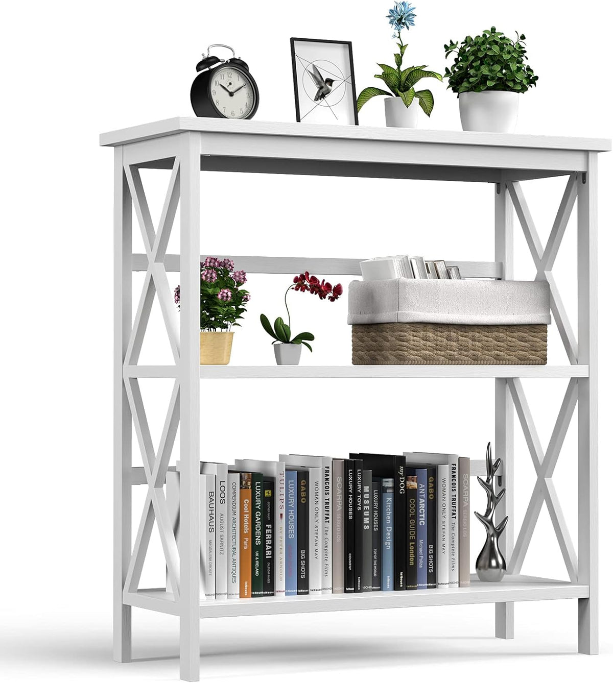 White 3-Tier Wooden Bookshelf J702125
