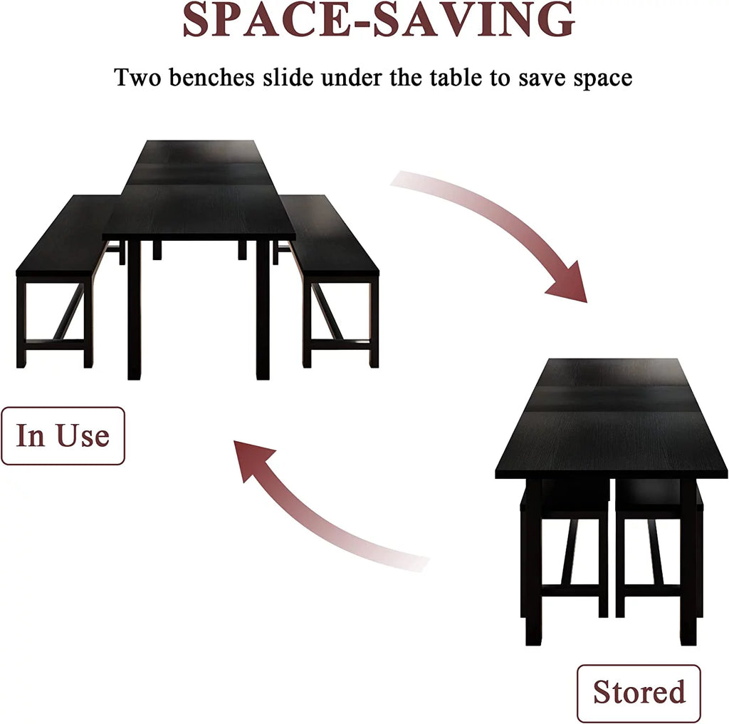 Space Saving Extendable Dining Table Set with Benches I7132